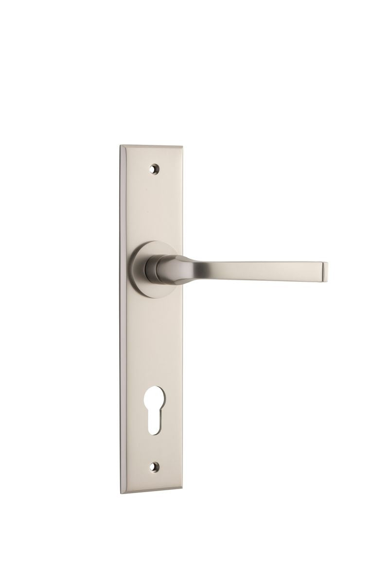 Iver Annecy Door Lever Chamfered Latch Pair, Passage Kit, Privacy Kit , Entrance Kit with High Security Lock -Satin Nickel