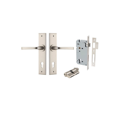 Iver Annecy Door Lever Chamfered Latch Pair, Passage Kit, Privacy Kit , Entrance Kit with High Security Lock -Satin Nickel