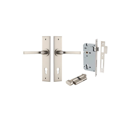 Iver Annecy Door Lever Chamfered Latch Pair, Passage Kit, Privacy Kit , Entrance Kit with High Security Lock -Satin Nickel