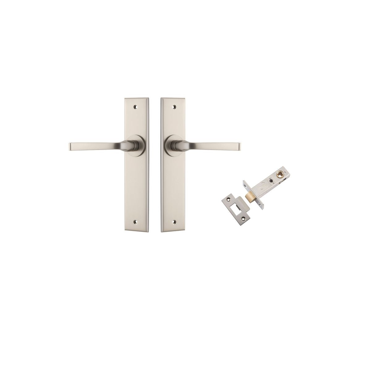 Iver Annecy Door Lever Chamfered Latch Pair, Passage Kit, Privacy Kit , Entrance Kit with High Security Lock -Satin Nickel