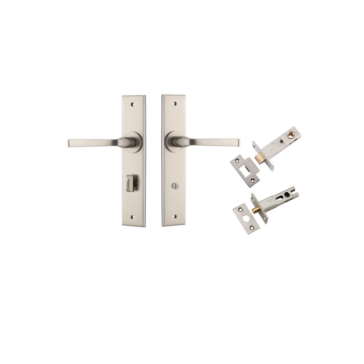 Iver Annecy Door Lever Chamfered Latch Pair, Passage Kit, Privacy Kit , Entrance Kit with High Security Lock -Satin Nickel