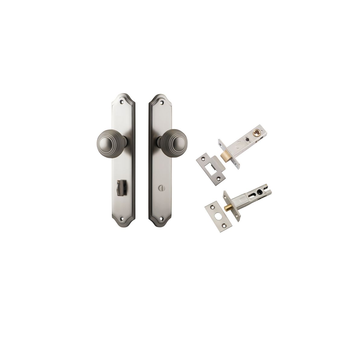 Iver Guildford Door Knob Shouldered Latch Pair, Passage Kit, Privacy Kit , Entrance Kit with High Security Lock - Satin Nickel