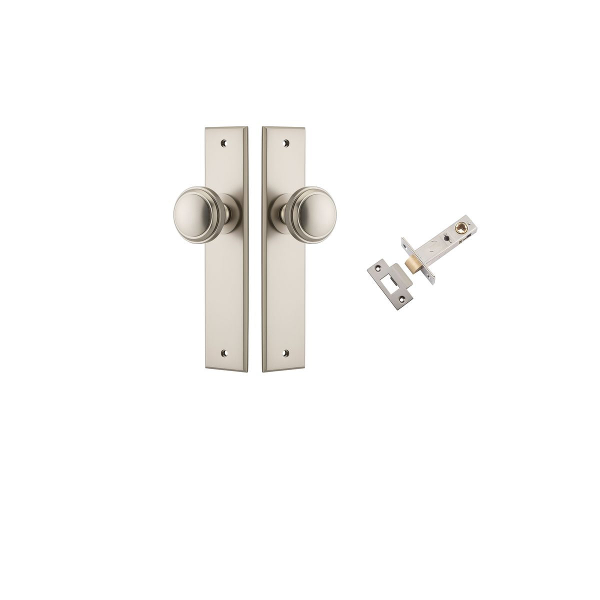 Iver Paddington  Door Knob Chamfered Latch Pair, Passage Kit, Privacy Kit , Entrance Kit with High Security Lock - Satin Nickel