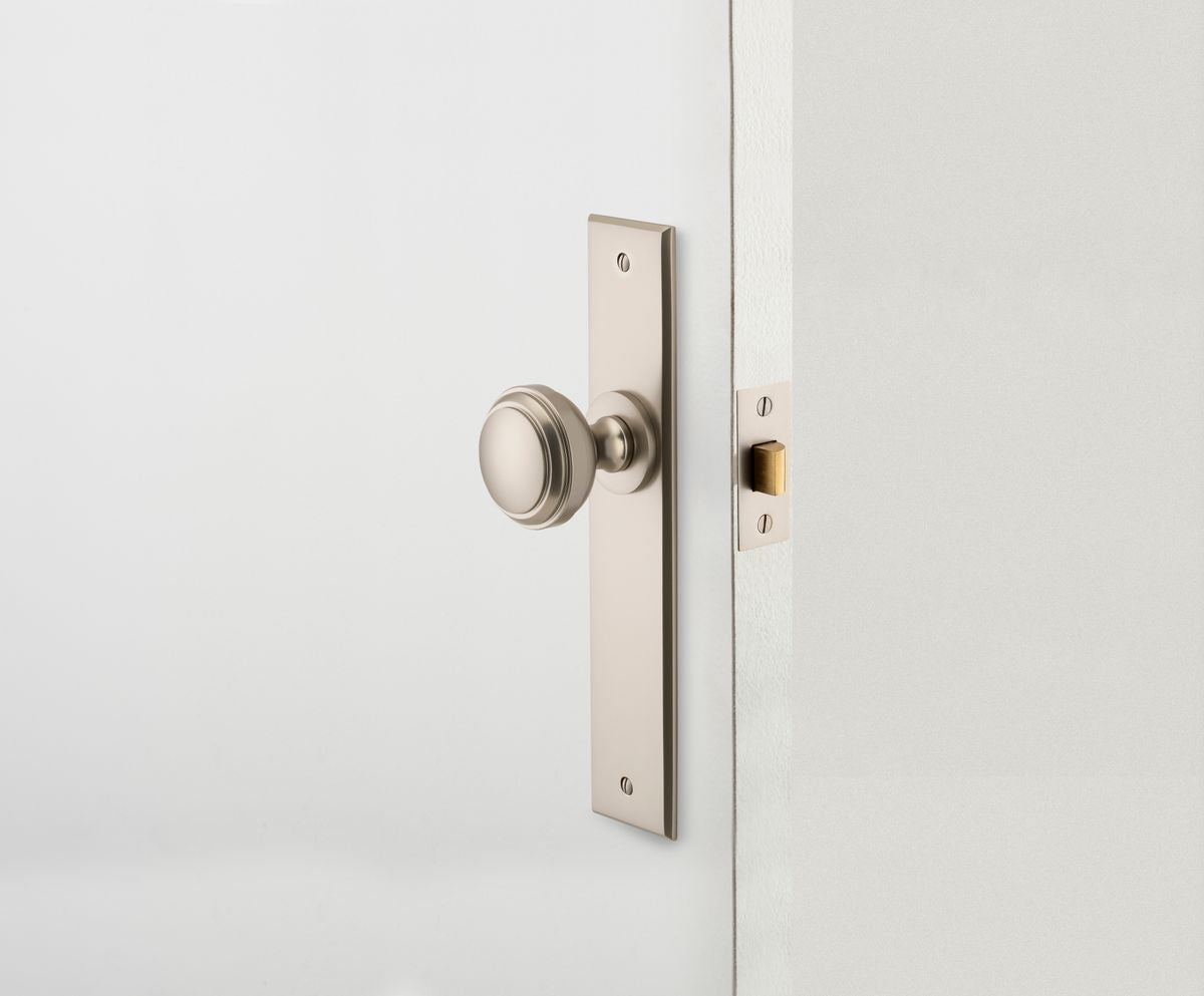 Iver Paddington  Door Knob Chamfered Latch Pair, Passage Kit, Privacy Kit , Entrance Kit with High Security Lock - Satin Nickel