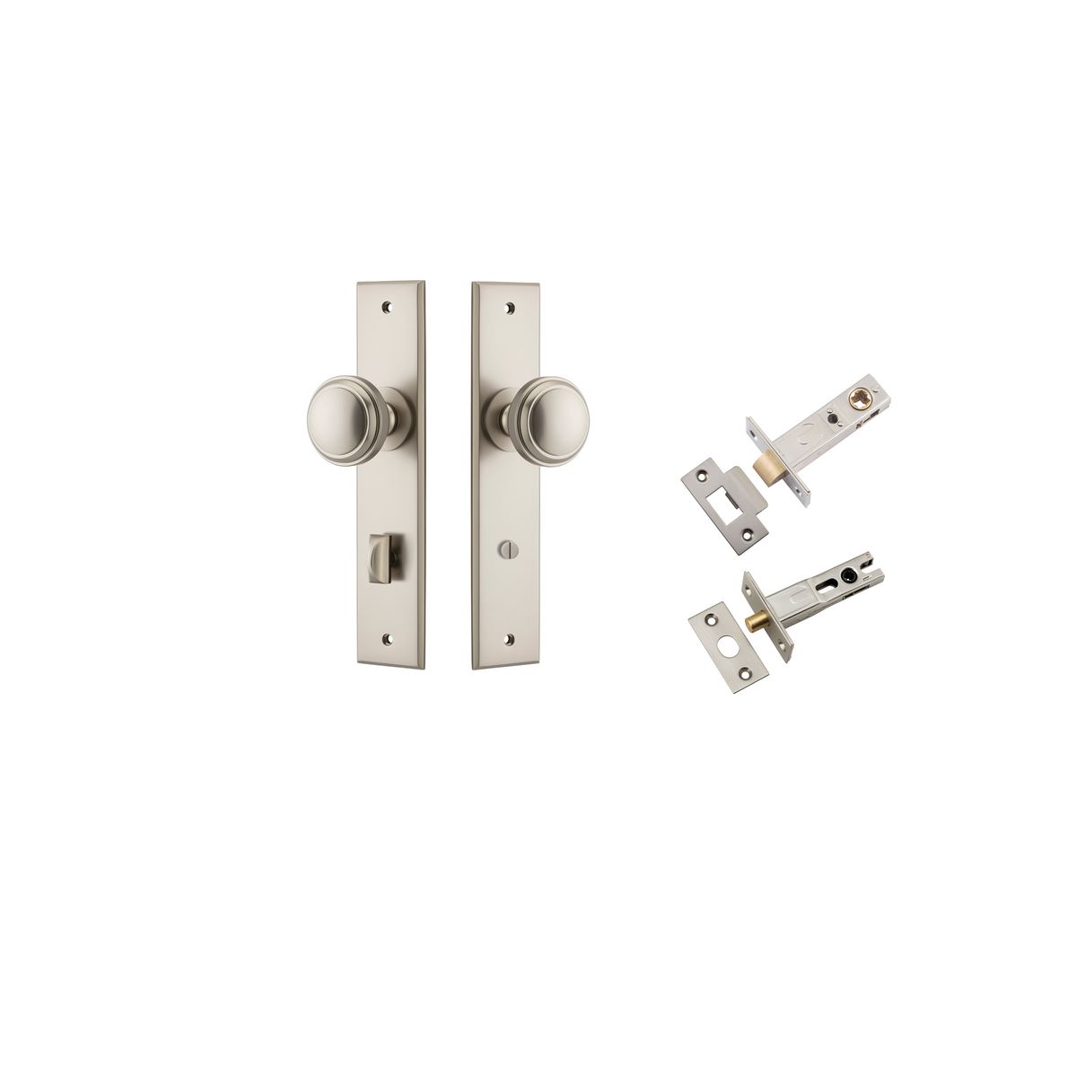 Iver Paddington  Door Knob Chamfered Latch Pair, Passage Kit, Privacy Kit , Entrance Kit with High Security Lock - Satin Nickel