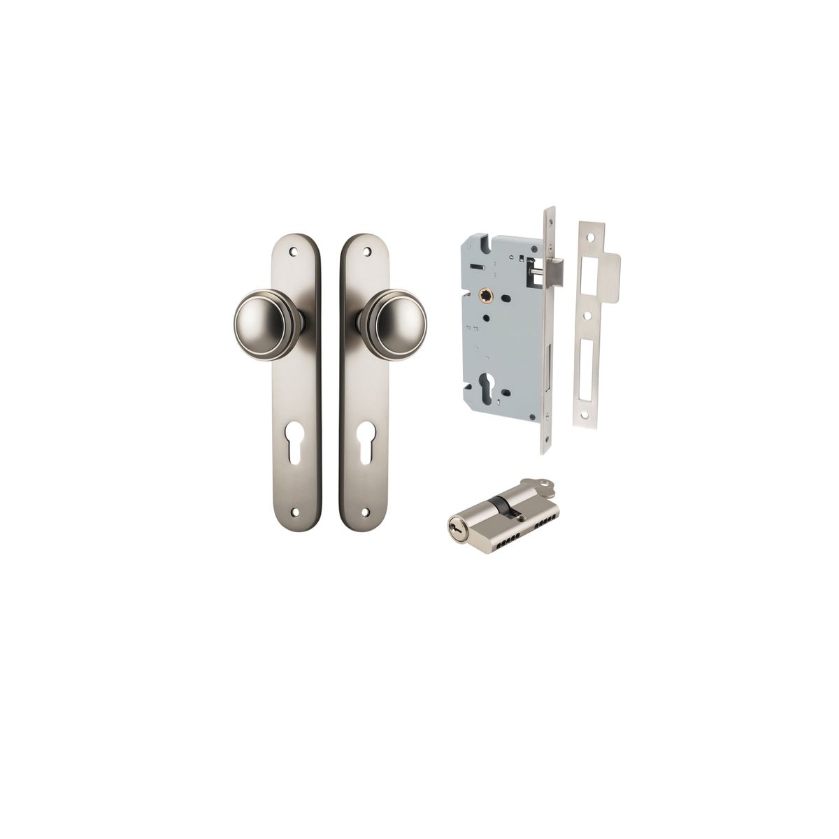 Iver Paddington  Door Knob Oval Latch Pair, Passage Kit, Privacy Kit , Entrance Kit with High Security Lock - Satin Nickel
