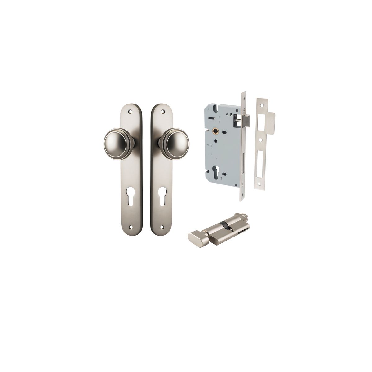 Iver Paddington  Door Knob Oval Latch Pair, Passage Kit, Privacy Kit , Entrance Kit with High Security Lock - Satin Nickel