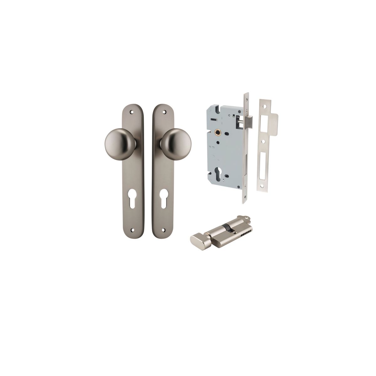 Iver Cambridge Door Knob Oval Concealed Fix Pair, Passage Kit, Privacy Kit , Entrance Kit with High Security Lock - Satin Nickel