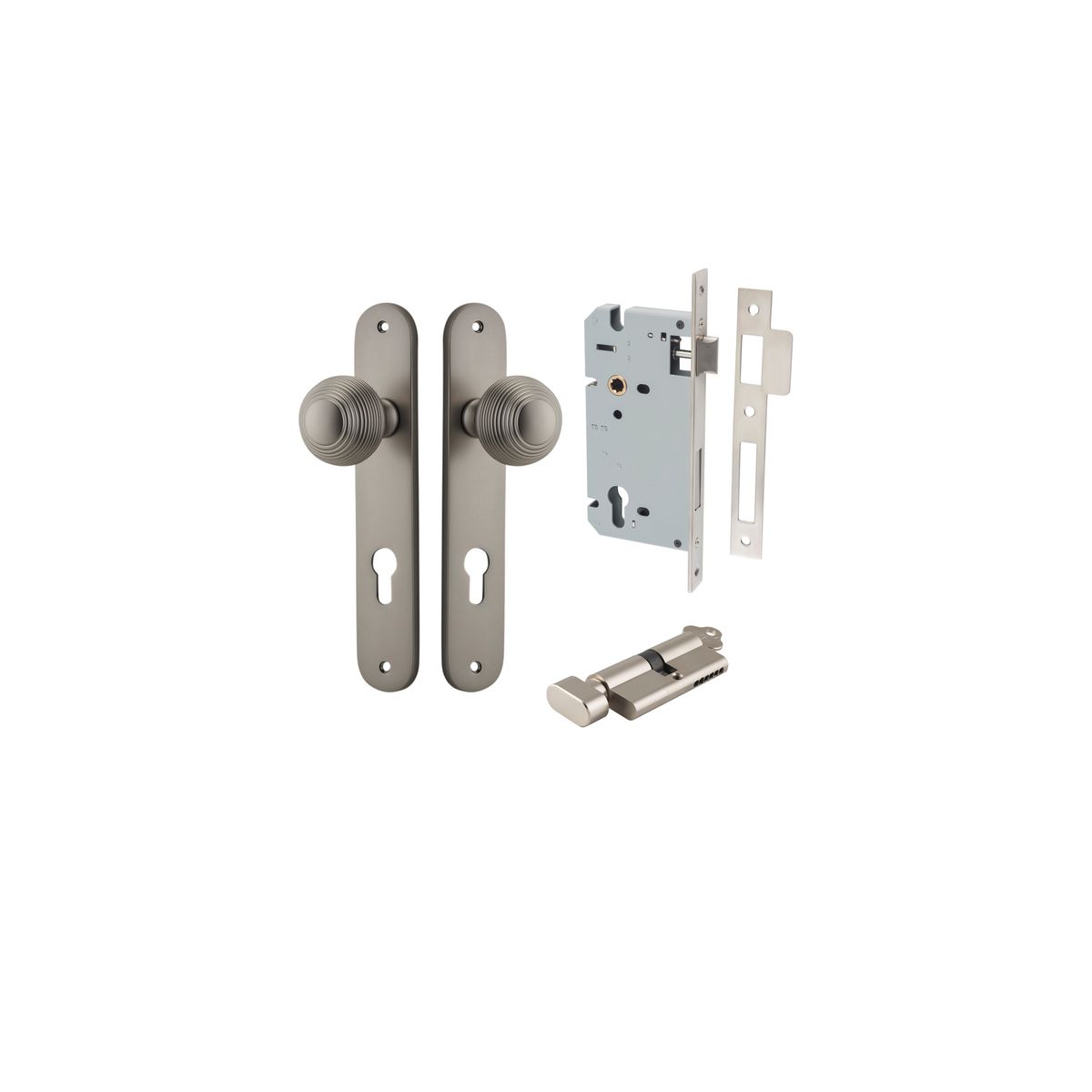 Iver Guildford Door Knob Oval Latch Pair, Passage Kit, Privacy Kit , Entrance Kit with High Security Lock - Satin Nickel