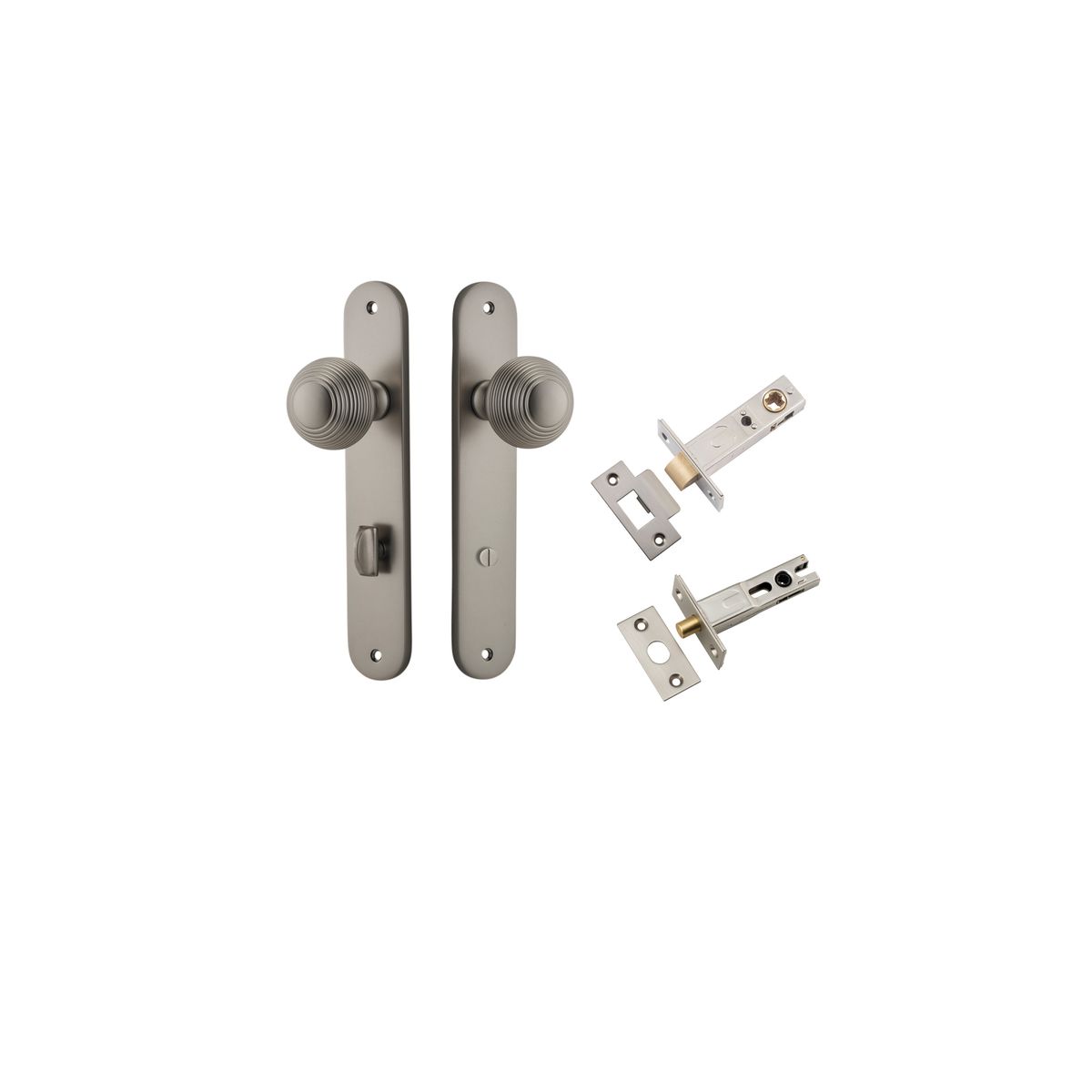 Iver Guildford Door Knob Oval Latch Pair, Passage Kit, Privacy Kit , Entrance Kit with High Security Lock - Satin Nickel