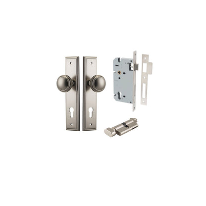 Iver Paddington  Door Knob Stepped Latch Pair, Passage Kit, Privacy Kit , Entrance Kit with High Security Lock - Satin Nickel