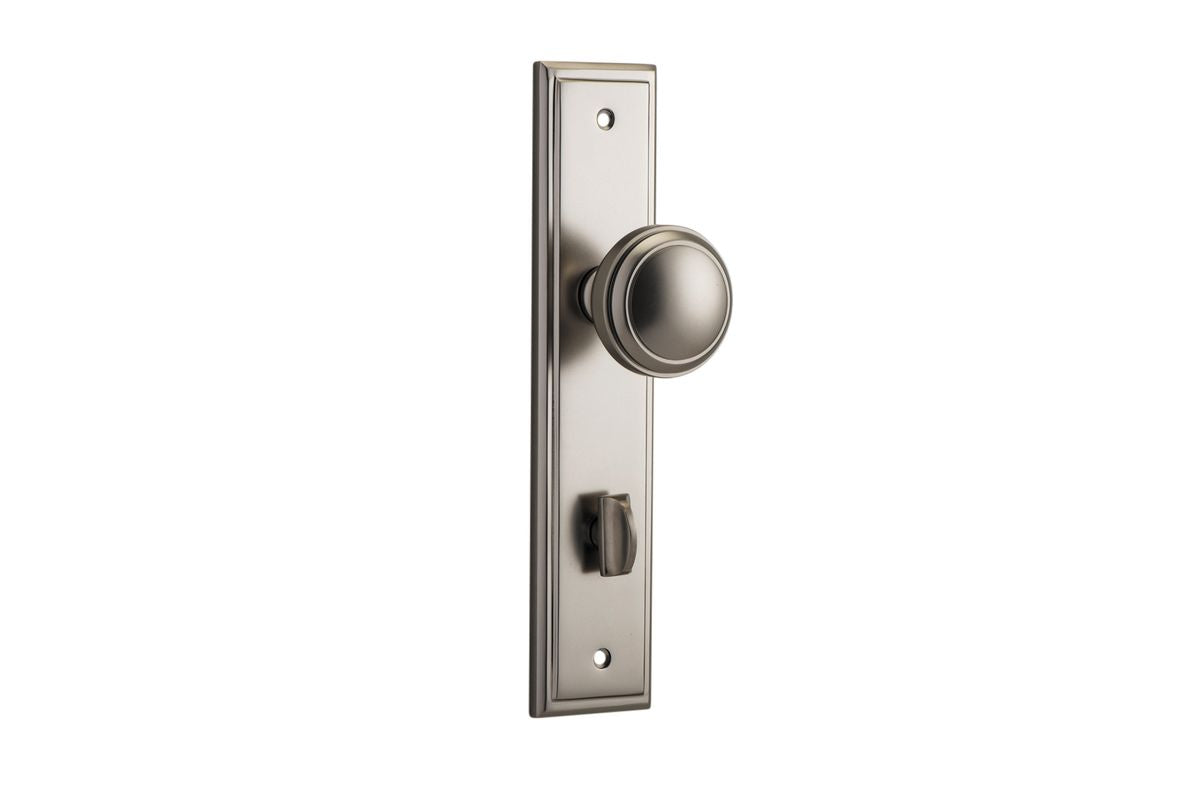 Iver Paddington  Door Knob Stepped Latch Pair, Passage Kit, Privacy Kit , Entrance Kit with High Security Lock - Satin Nickel