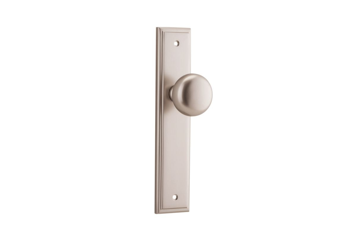 Iver Cambridge Door Knob Stepped Latch Pair, Passage Kit, Privacy Kit , Entrance Kit with High Security Lock -Satin Nickel