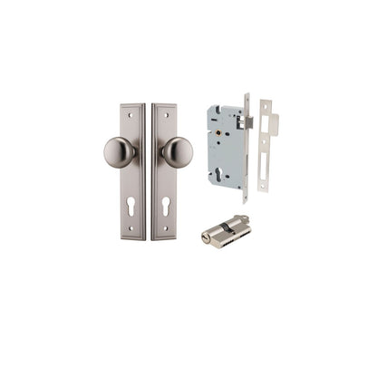 Iver Cambridge Door Knob Stepped Latch Pair, Passage Kit, Privacy Kit , Entrance Kit with High Security Lock -Satin Nickel