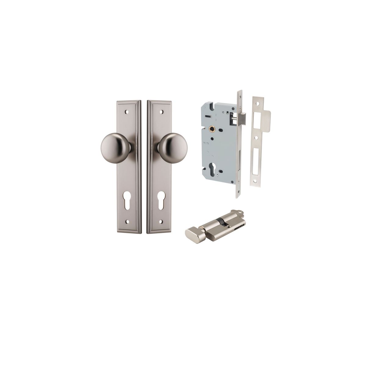 Iver Cambridge Door Knob Stepped Latch Pair, Passage Kit, Privacy Kit , Entrance Kit with High Security Lock -Satin Nickel