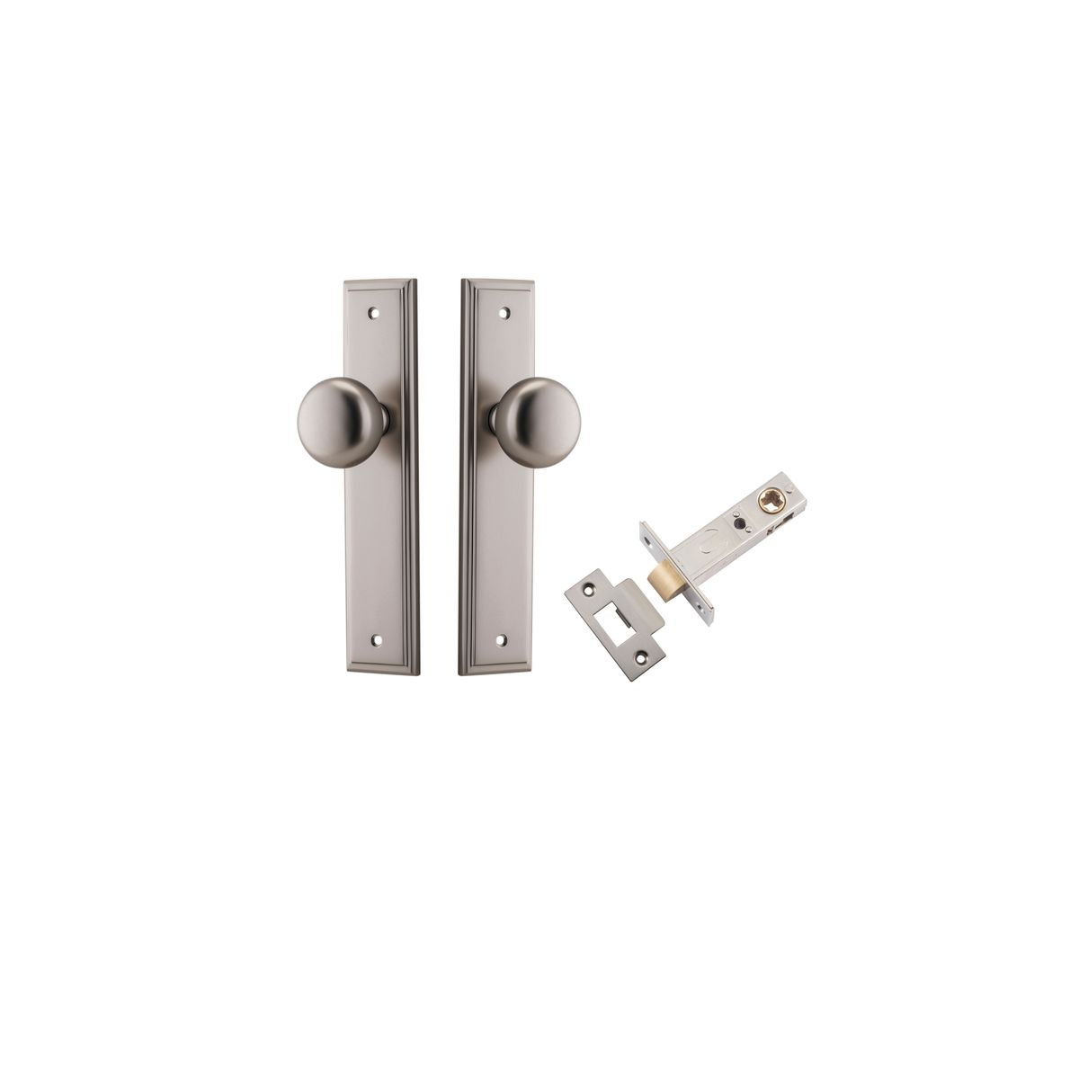 Iver Cambridge Door Knob Stepped Latch Pair, Passage Kit, Privacy Kit , Entrance Kit with High Security Lock -Satin Nickel