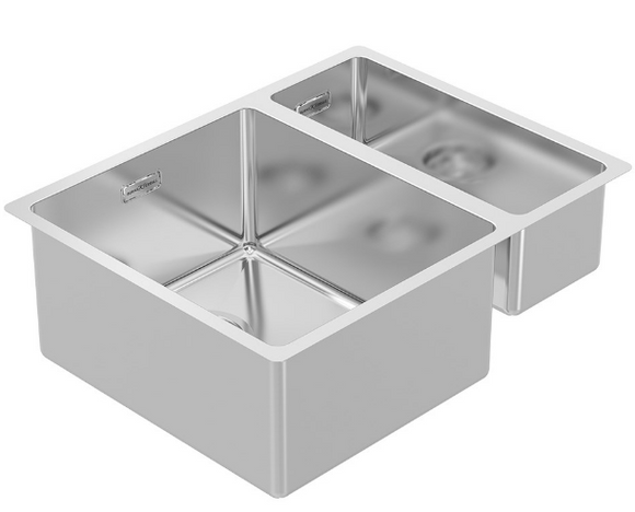 BURNS & FERALL FABRICATED DOUBLE BOWL SINK INCL CLIPS, WASTE & OVERFLOW WIDTH : 570MM ,630MM & 795MM RIGHT & LEFT SILVER