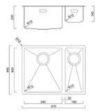 BURNS & FERALL FABRICATED DOUBLE BOWL SINK INCL CLIPS, WASTE & OVERFLOW WIDTH : 570MM ,630MM & 795MM RIGHT & LEFT SILVER