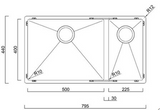 BURNS & FERALL FABRICATED DOUBLE BOWL SINK INCL CLIPS, WASTE & OVERFLOW WIDTH : 570MM ,630MM & 795MM RIGHT & LEFT SILVER