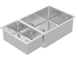 BURNS & FERALL FABRICATED DOUBLE BOWL SINK INCL CLIPS, WASTE & OVERFLOW WIDTH : 570MM ,630MM & 795MM RIGHT & LEFT SILVER
