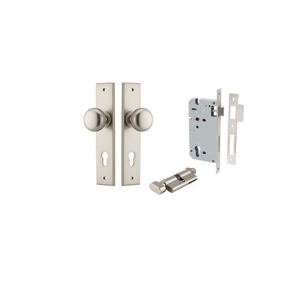 Iver Cambridge Door Knob Chamfered  Latch Pair, Passage Kit, Privacy Kit , Entrance Kit with High Security Lock - Satin Nickel