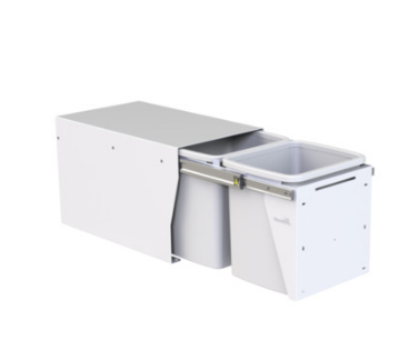 Hideaway Waste Bin ,Compact Floor Mount Range, 2 x 15 Litres Bucket Height 308 x Width 298 x Depth 510mm, Handle pull and Door pull - Arctic White & Cinder  ( Available in 4 Sizes : 1 x 15Ltr ,1 x 20Ltr ,2 x 15Ltr ,2 x 20Ltr )