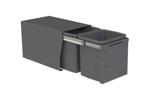 Hideaway Waste Bin ,Compact Floor Mount Range, 2 x 15 Litres Bucket Height 308 x Width 298 x Depth 510mm, Handle pull and Door pull - Arctic White & Cinder  ( Available in 4 Sizes : 1 x 15Ltr ,1 x 20Ltr ,2 x 15Ltr ,2 x 20Ltr )
