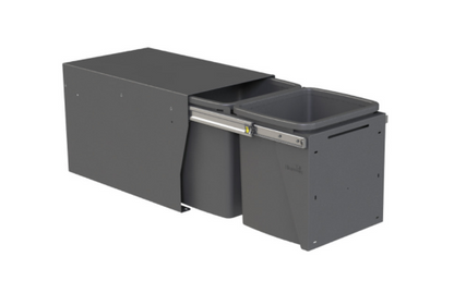Hideaway Waste Bin ,Compact Floor Mount Range, 2 x 15 Litres Bucket Height 308 x Width 298 x Depth 510mm, Handle pull and Door pull - Arctic White & Cinder  ( Available in 4 Sizes : 1 x 15Ltr ,1 x 20Ltr ,2 x 15Ltr ,2 x 20Ltr )