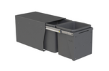Hideaway Waste Bin ,Compact Floor Mount Range, 2 x 15 Litres Bucket Height 308 x Width 298 x Depth 510mm, Handle pull and Door pull - Arctic White & Cinder  ( Available in 4 Sizes : 1 x 15Ltr ,1 x 20Ltr ,2 x 15Ltr ,2 x 20Ltr )