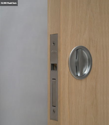 Cavity Slider For Doors Cavilock CL100 Flush Turn Both Sides & Key Both Sides -Polished Brass & Satin Chrome