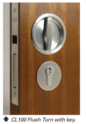 Cavity Slider For Doors Cavilock CL100 Flushturn Both Sides & Key One Side Reversible Cylinder -Polished Brass & Satin Chrome