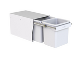 Hideaway Waste Bin ,Compact Floor Mount Range, 2 x 15 Litres Bucket Height 308 x Width 298 x Depth 510mm, Handle pull and Door pull - Arctic White & Cinder  ( Available in 4 Sizes : 1 x 15Ltr ,1 x 20Ltr ,2 x 15Ltr ,2 x 20Ltr )