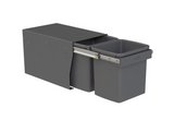 Hideaway Waste Bin ,Compact Floor Mount Range, 2 x 15 Litres Bucket Height 308 x Width 298 x Depth 510mm, Handle pull and Door pull - Arctic White & Cinder  ( Available in 4 Sizes : 1 x 15Ltr ,1 x 20Ltr ,2 x 15Ltr ,2 x 20Ltr )