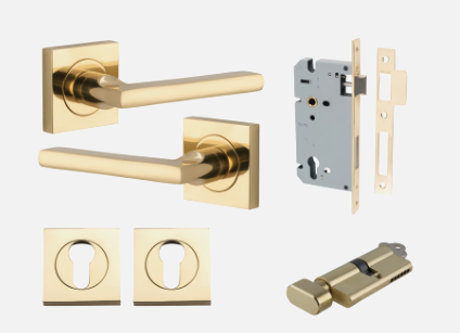Iver Baltimore Door Lever 0270 Square Rose Polished Brass - Passage ,Privacy & Entrance