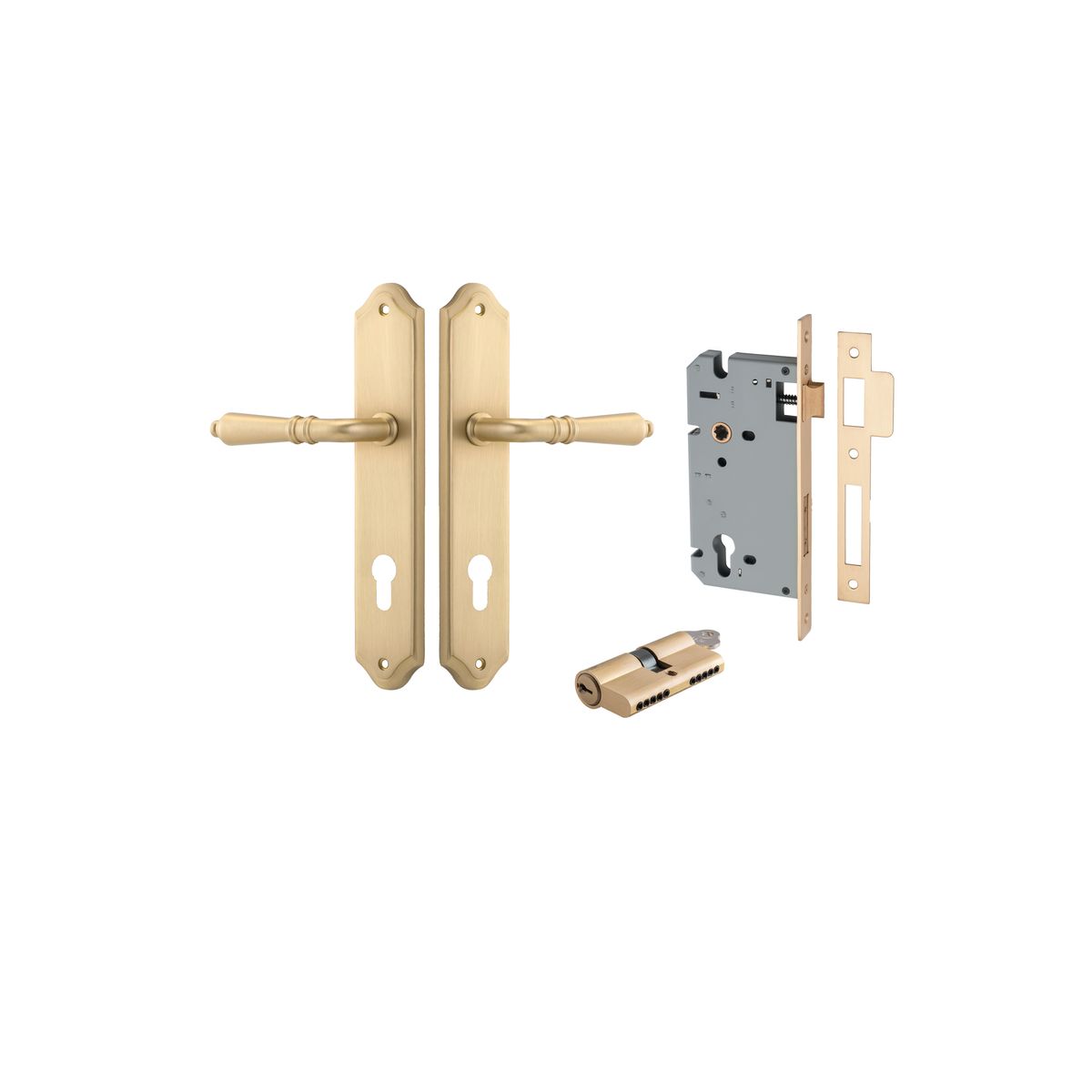 Iver Sarlat  Door Lever Oval Latch Pair, Passage Kit, Privacy Kit , Entrance Kit with High Security Lock - Brushed Brass
