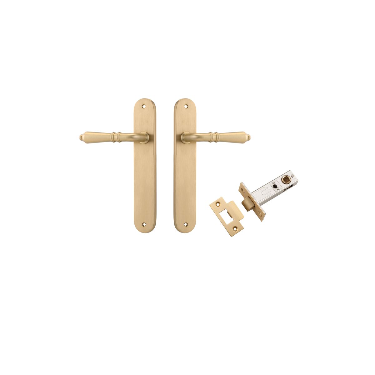 Iver Sarlat  Door Lever Oval Latch Pair, Passage Kit, Privacy Kit , Entrance Kit with High Security Lock - Brushed Brass