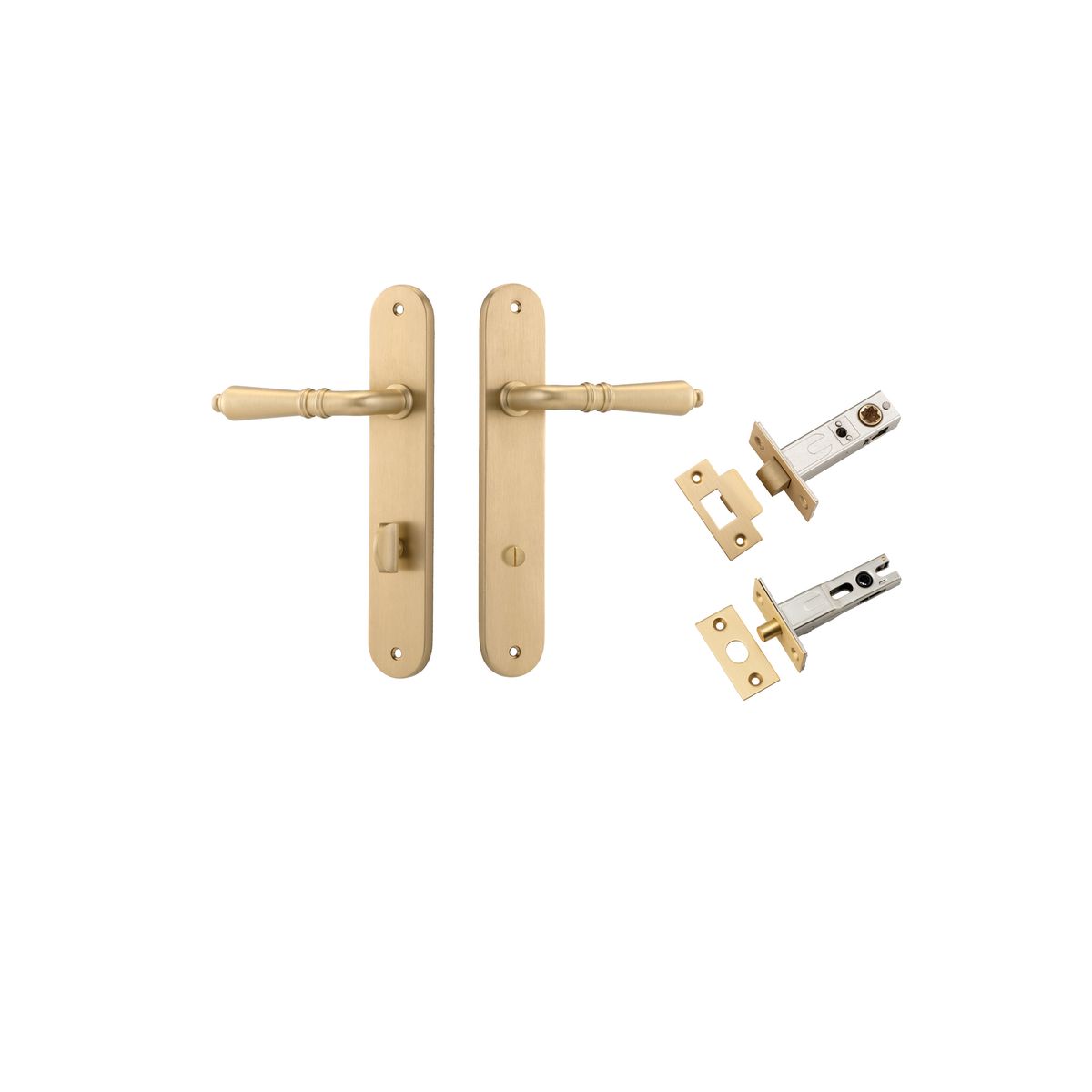 Iver Sarlat  Door Lever Oval Latch Pair, Passage Kit, Privacy Kit , Entrance Kit with High Security Lock - Brushed Brass