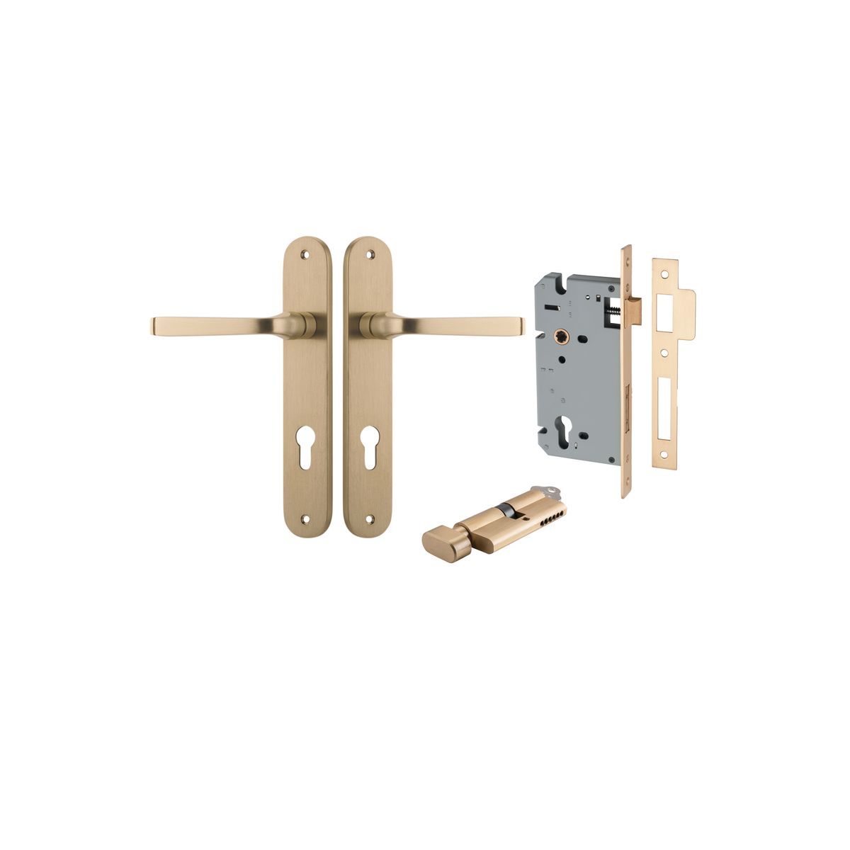 Iver Annecy Door Lever Oval Latch Pair, Passage Kit, Privacy Kit , Entrance Kit with High Security Lock - Brushed Brass