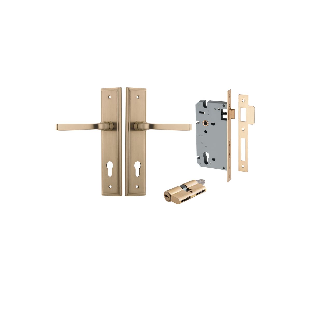 Iver Annecy Door Lever Shouldered Latch Pair, Passage Kit, Privacy Kit , Entrance Kit with High Security Lock -Brushed Brass