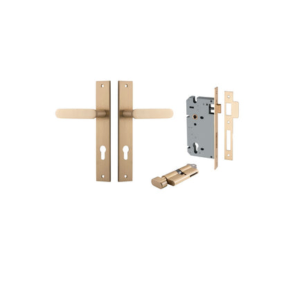 Iver Bronte Door Lever Rectangular Latch Pair, Passage Kit, Privacy Kit , Entrance Kit with High Security Lock - Brushed Brass