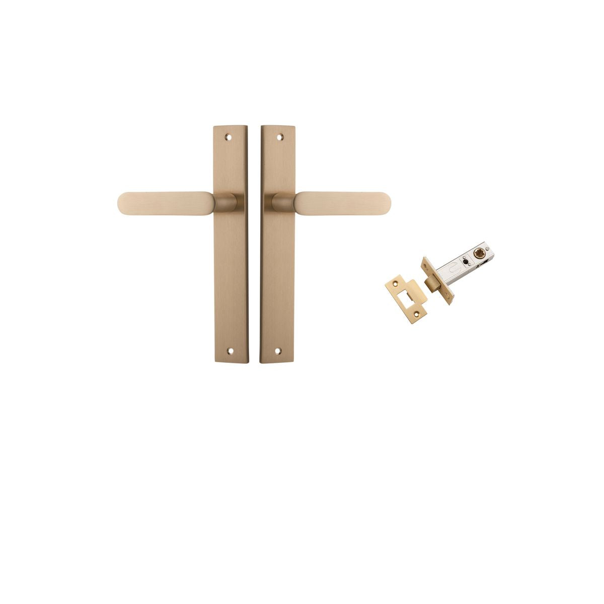 Iver Bronte Door Lever Rectangular Latch Pair, Passage Kit, Privacy Kit , Entrance Kit with High Security Lock - Brushed Brass