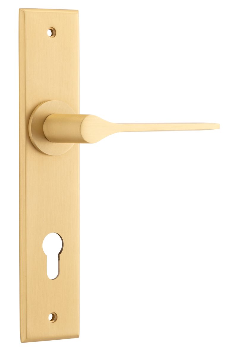 Iver Como  Door Lever Chamfered Latch Pair, Passage Kit, Privacy Kit , Entrance Kit with High Security Lock -Brushed Brass