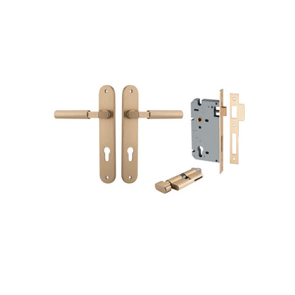 Iver Berlin Door Lever Oval Latch Pair, Passage Kit, Privacy Kit , Entrance Kit with High Security Lock - Brushed Brass