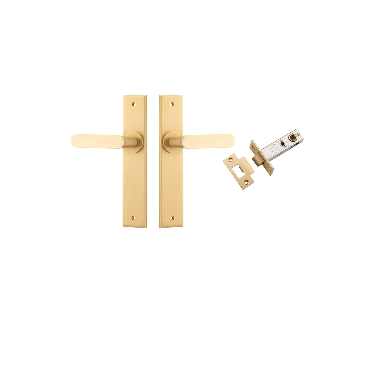 Iver Bronte Door Lever Chamfered Latch Pair, Passage Kit, Privacy Kit , Entrance Kit with High Security Lock - Brushed Brass