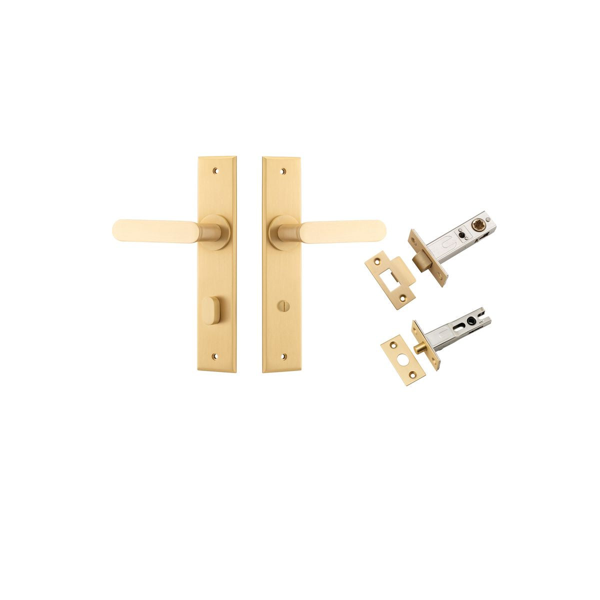 Iver Bronte Door Lever Chamfered Latch Pair, Passage Kit, Privacy Kit , Entrance Kit with High Security Lock - Brushed Brass
