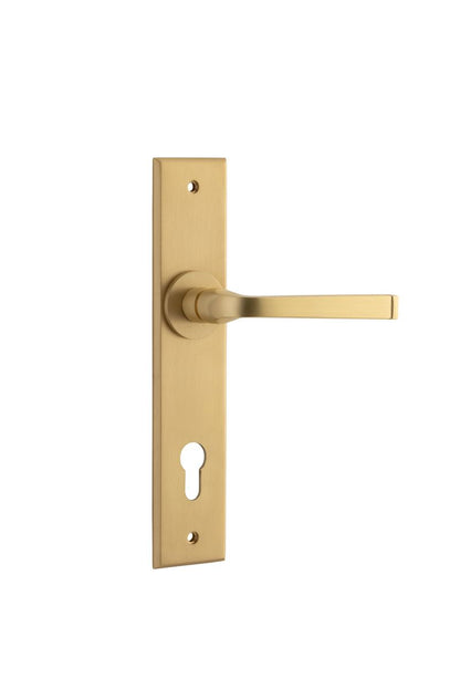 Iver Annecy Door Lever Chamfered Latch Pair, Passage Kit, Privacy Kit , Entrance Kit with High Security Lock -Brushed Brass
