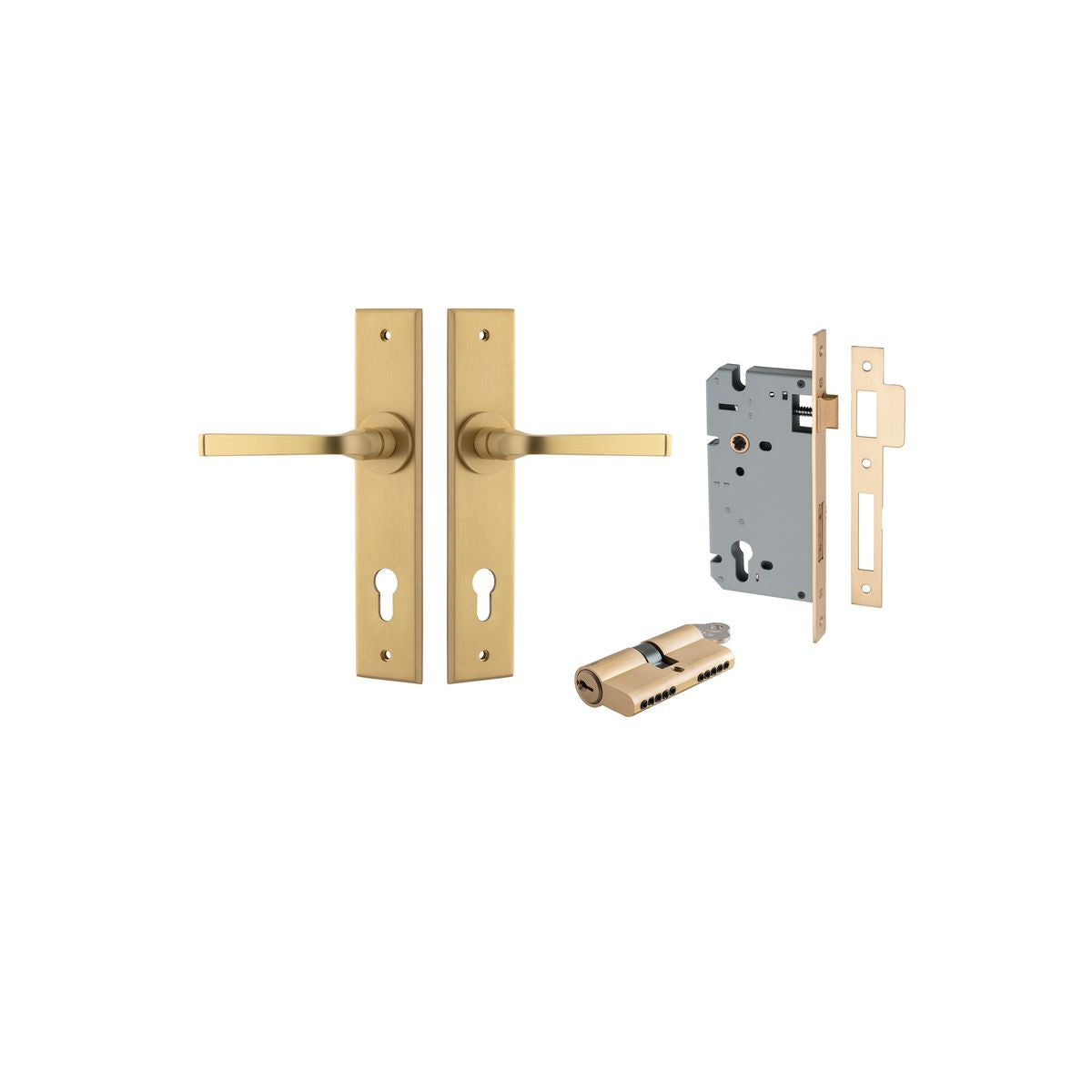 Iver Annecy Door Lever Chamfered Latch Pair, Passage Kit, Privacy Kit , Entrance Kit with High Security Lock -Brushed Brass