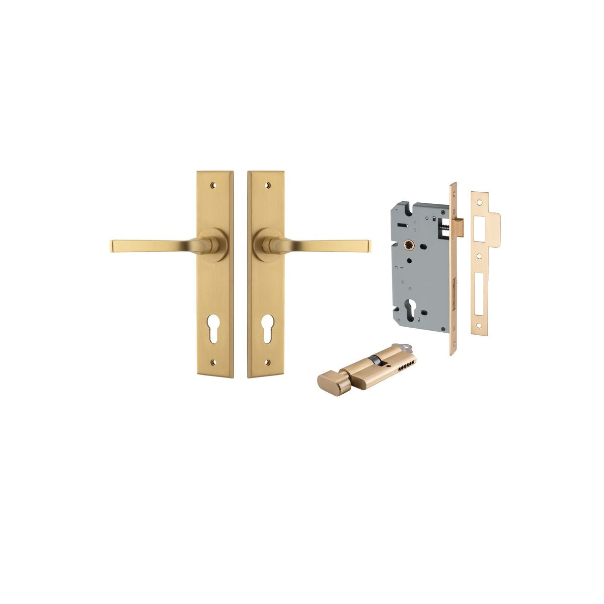 Iver Annecy Door Lever Chamfered Latch Pair, Passage Kit, Privacy Kit , Entrance Kit with High Security Lock -Brushed Brass