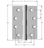 Lohala Hinge Stainless Steel 316 ,100mm x 100mm x 2.5mm ,100mm x 75mm x 2.5mm ,75mm x 63mm x 2.0mm & 75mm x 50mm x 1.5mm  Fixed Button Pin Satin