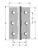 Lohala Hinge Stainless Steel 316 ,100mm x 100mm x 2.5mm ,100mm x 75mm x 2.5mm ,75mm x 63mm x 2.0mm & 75mm x 50mm x 1.5mm  Fixed Button Pin Satin